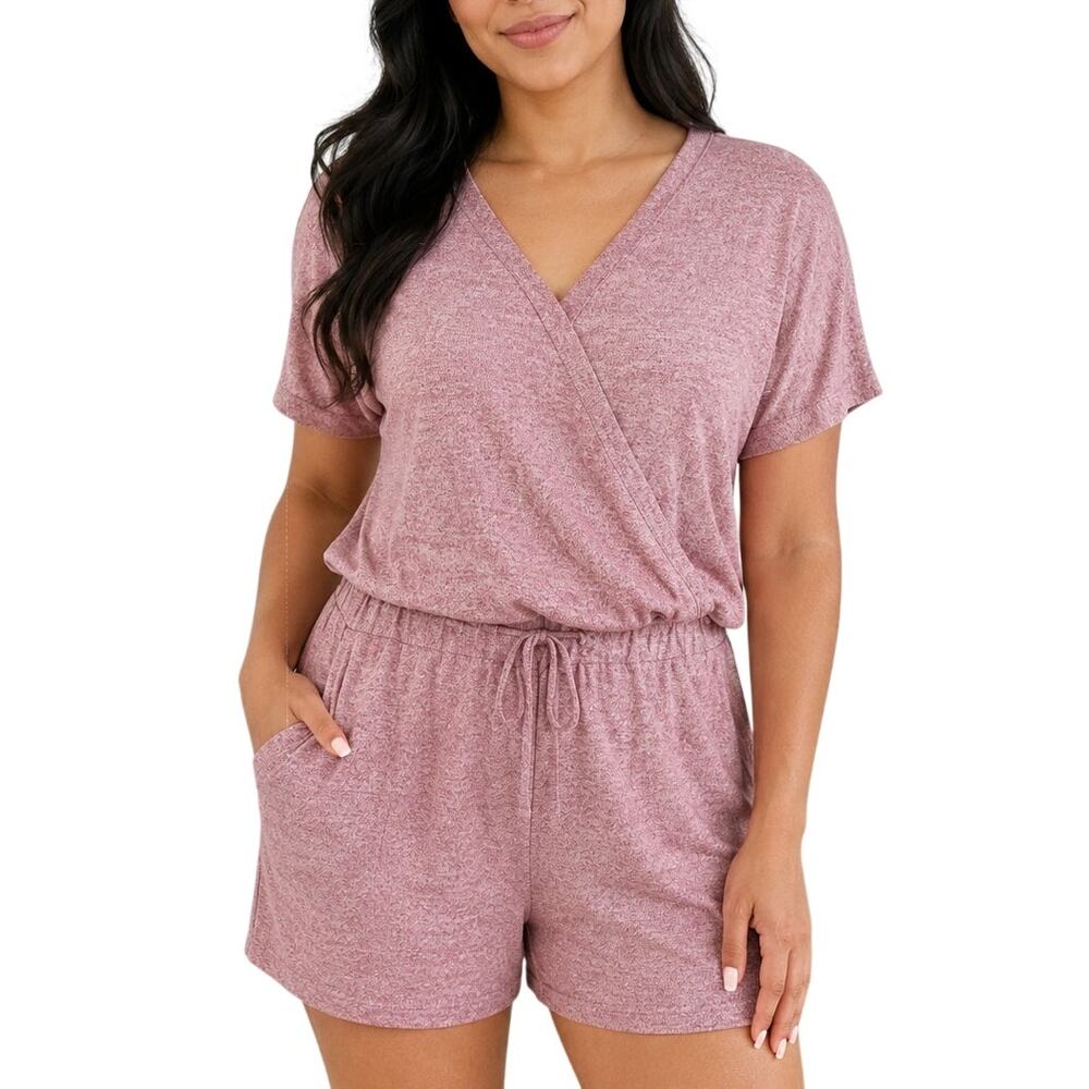 32 Degrees Pink Soft Knit Lounge Romper Medium Athleisure Casual